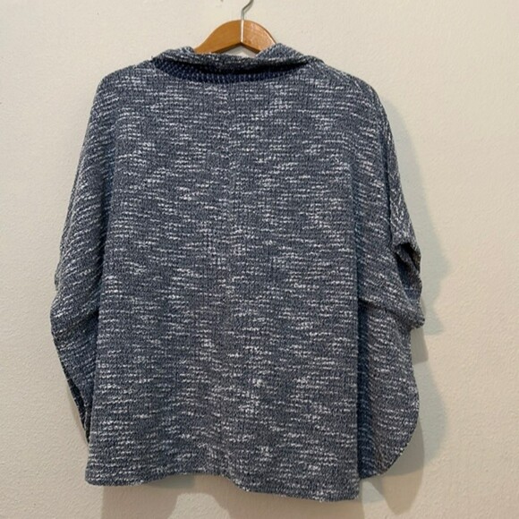 Sunday Cowl Neck Poncho Top Knit Pullover Oversized Small Beachy Cape Layer Blue - Picture 6 of 11